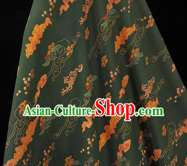 Chinese Cheongsam Silk Cloth Atrovirens Gambiered Guangdong Gauze Traditional Clouds Pattern Dress Fabric