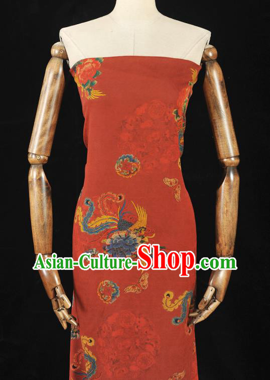 Chinese Red Gambiered Guangdong Gauze Traditional Phoenix Pattern Wedding Dress Fabric Cheongsam Silk Cloth