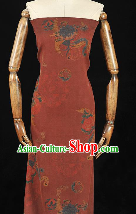 Chinese Traditional Phoenix Pattern Dress Fabric Cheongsam Silk Cloth Wine Red Gambiered Guangdong Gauze