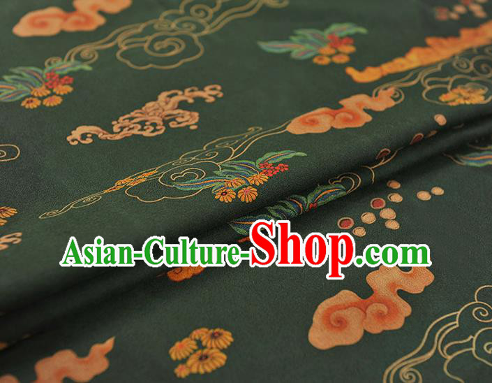 Chinese Cheongsam Silk Cloth Atrovirens Gambiered Guangdong Gauze Traditional Clouds Pattern Dress Fabric