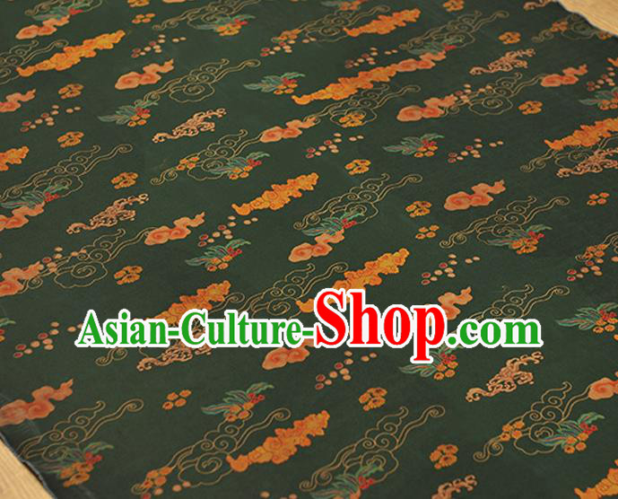 Chinese Cheongsam Silk Cloth Atrovirens Gambiered Guangdong Gauze Traditional Clouds Pattern Dress Fabric