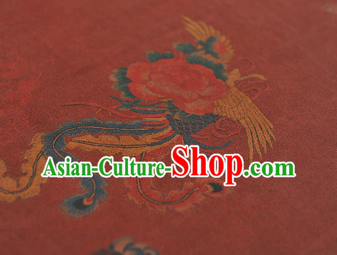 Chinese Traditional Phoenix Pattern Dress Fabric Cheongsam Silk Cloth Wine Red Gambiered Guangdong Gauze