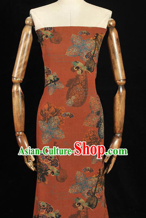 Chinese Traditional Pipa Lute Pattern Dress Fabric Cheongsam Silk Cloth Dark Red Gambiered Guangdong Gauze