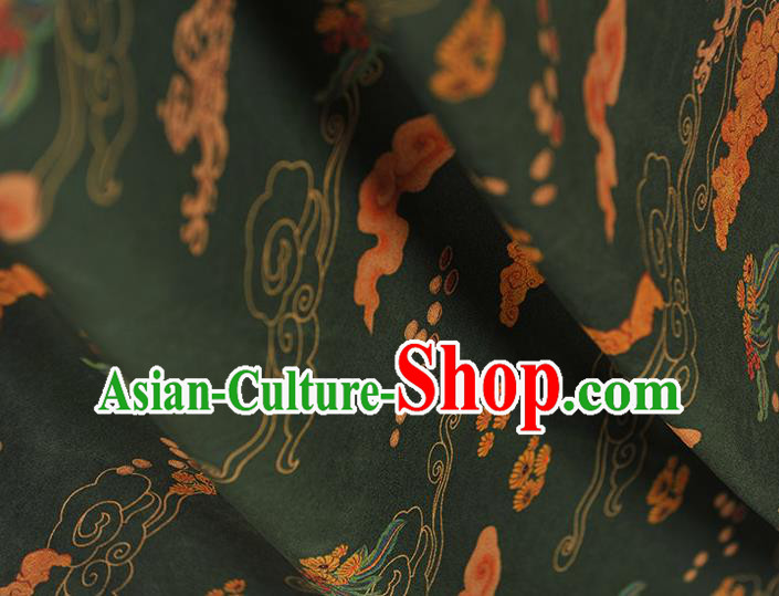 Chinese Cheongsam Silk Cloth Atrovirens Gambiered Guangdong Gauze Traditional Clouds Pattern Dress Fabric