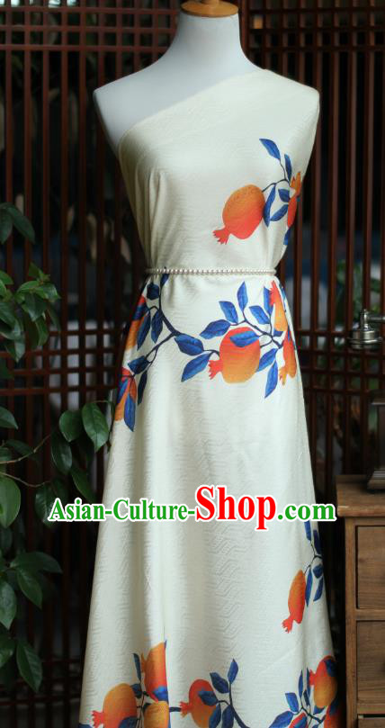Chinese Silk Fabric Classical Pomegranate Pattern Brocade Beige Tapestry Cloth Traditional Qipao Dress Jacquard Drapery