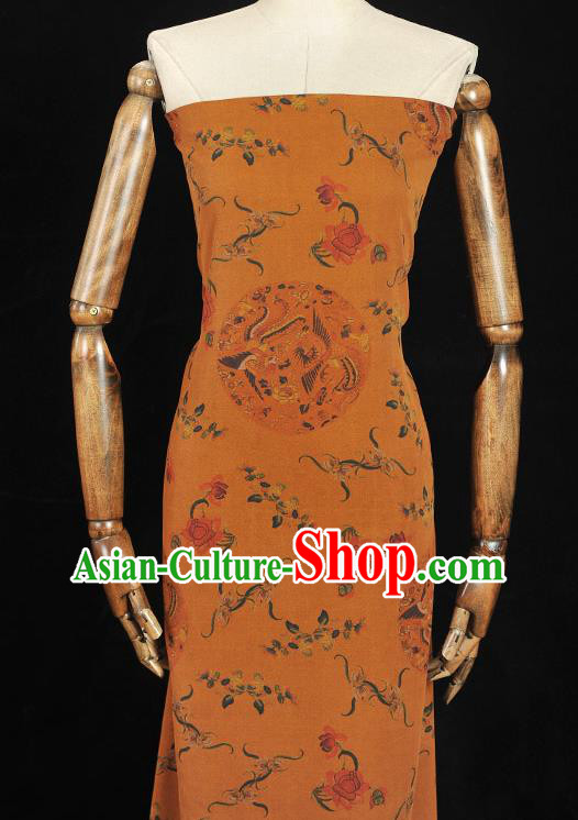 Chinese Cheongsam Ginger Silk Cloth Gambiered Guangdong Gauze Traditional Phoenix Peony Pattern Dress Fabric
