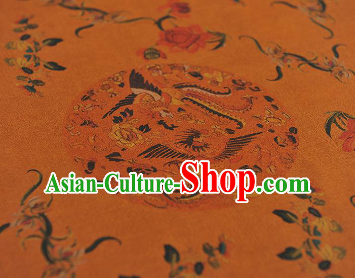 Chinese Cheongsam Ginger Silk Cloth Gambiered Guangdong Gauze Traditional Phoenix Peony Pattern Dress Fabric