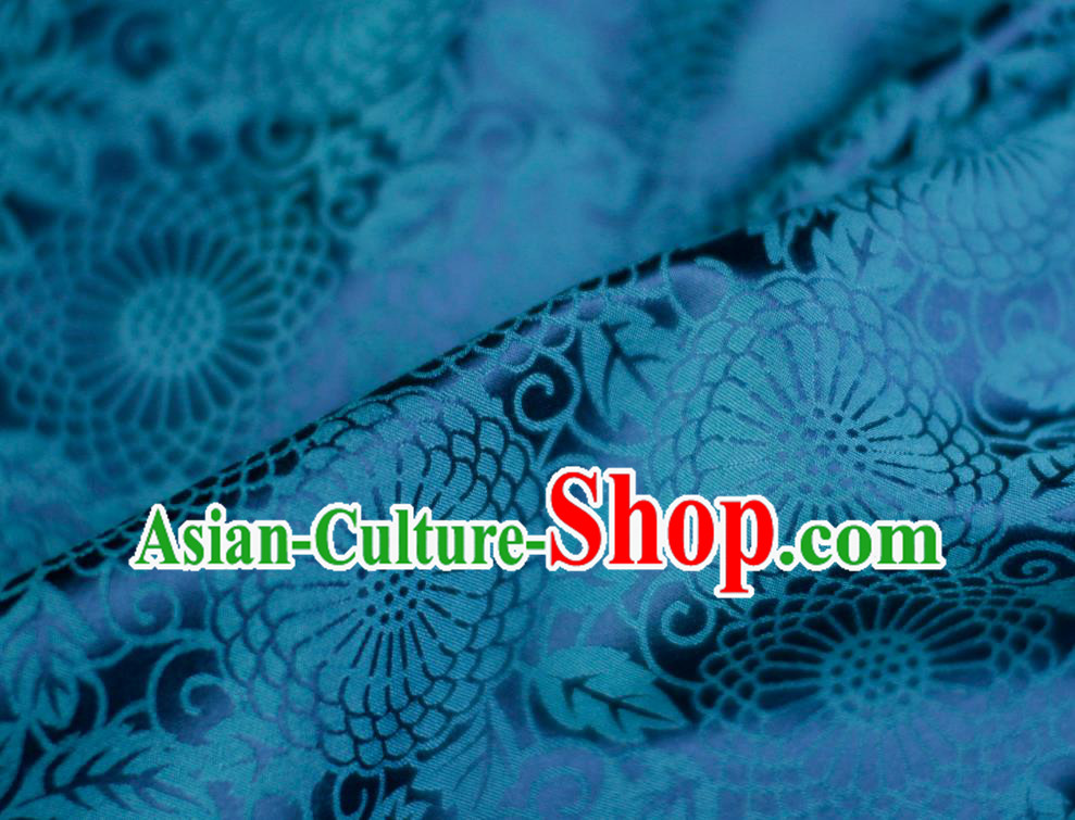 Chinese Blue Tapestry Cloth Traditional Qipao Dress Drapery Silk Fabric Classical Calendula Pattern Brocade