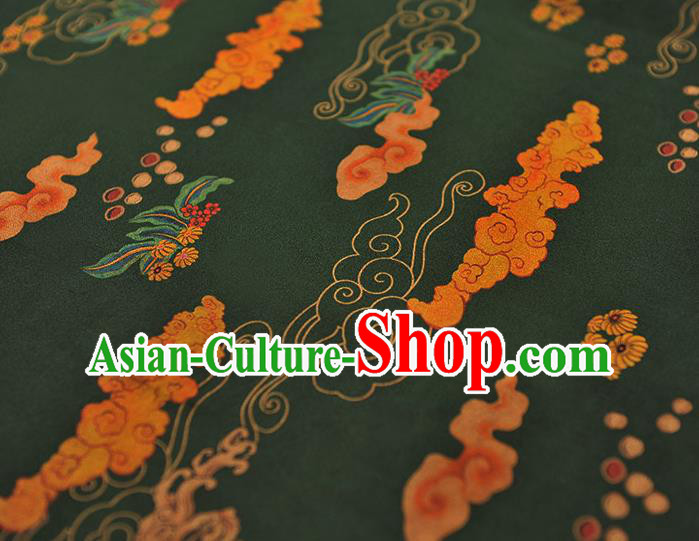 Chinese Cheongsam Silk Cloth Atrovirens Gambiered Guangdong Gauze Traditional Clouds Pattern Dress Fabric