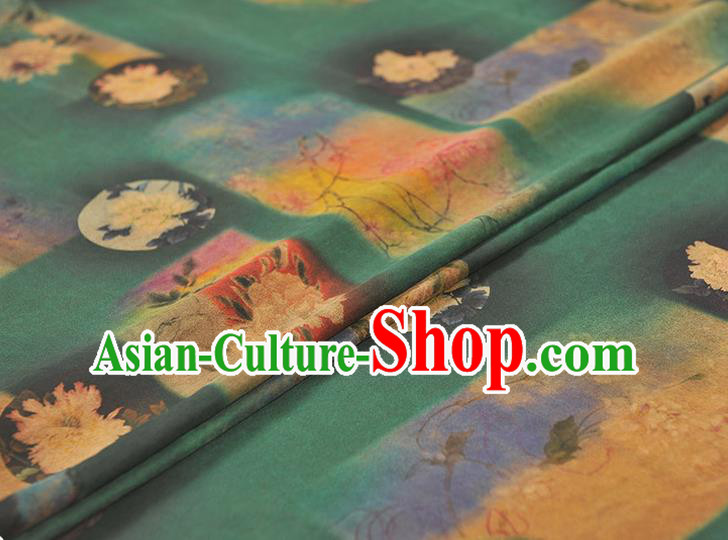 Chinese Cheongsam Green Silk Cloth Gambiered Guangdong Gauze Traditional Peony Pattern Dress Fabric