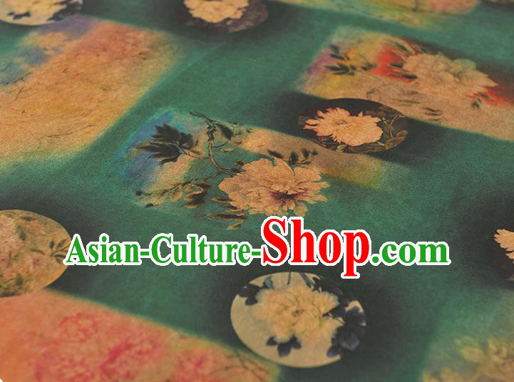 Chinese Cheongsam Green Silk Cloth Gambiered Guangdong Gauze Traditional Peony Pattern Dress Fabric