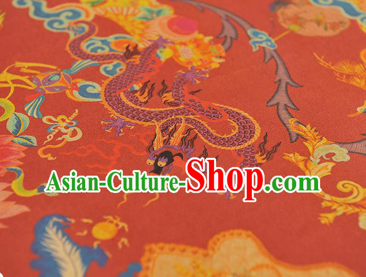 Chinese Traditional Dragon Lotus Pattern Dress Fabric Cheongsam Silk Cloth Red Gambiered Guangdong Gauze