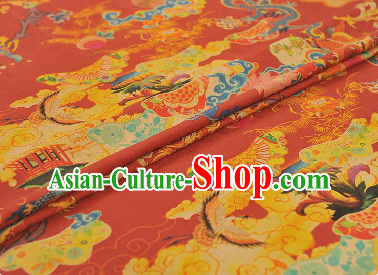 Chinese Traditional Dragon Lotus Pattern Dress Fabric Cheongsam Silk Cloth Red Gambiered Guangdong Gauze