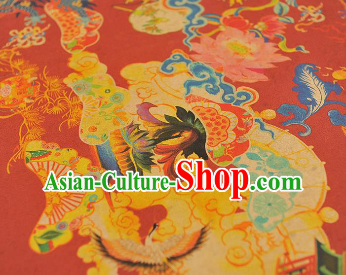 Chinese Traditional Dragon Lotus Pattern Dress Fabric Cheongsam Silk Cloth Red Gambiered Guangdong Gauze
