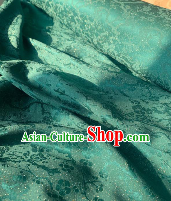 Chinese Classical Plum Blossom Pattern Brocade Cloth Jacquard Tapestry Material Traditional Tang Suit Drapery Green Silk Fabric