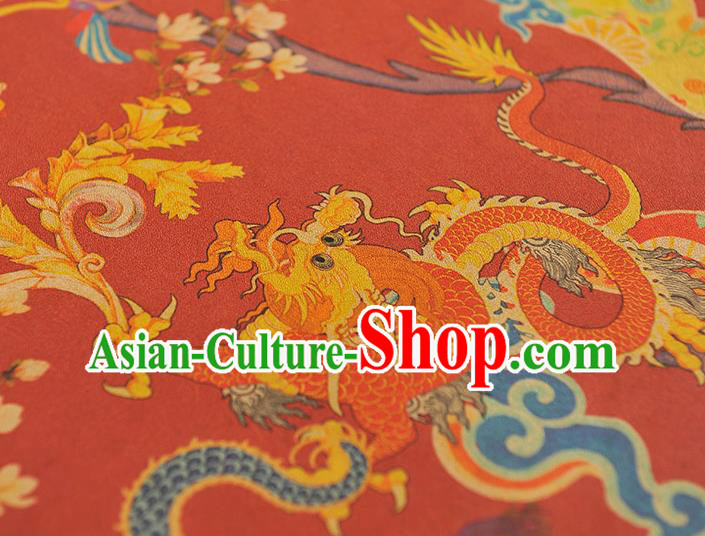 Chinese Traditional Dragon Lotus Pattern Dress Fabric Cheongsam Silk Cloth Red Gambiered Guangdong Gauze