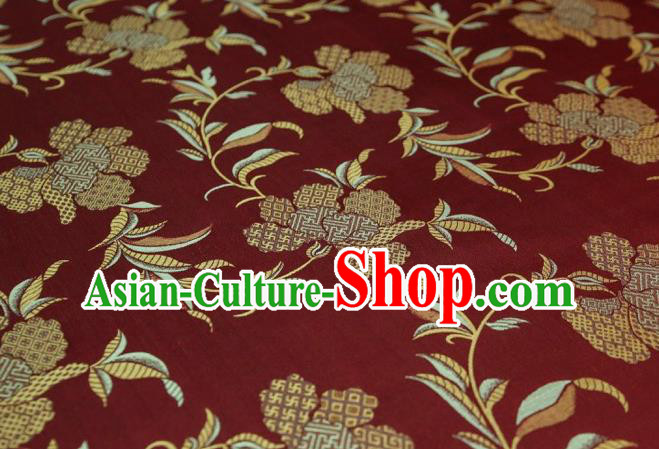 Chinese Classical Broken Peony Pattern Song Brocade Cloth Jacquard Tapestry Material Traditional Qipao Dress Drapery Wine Red Silk Fabric