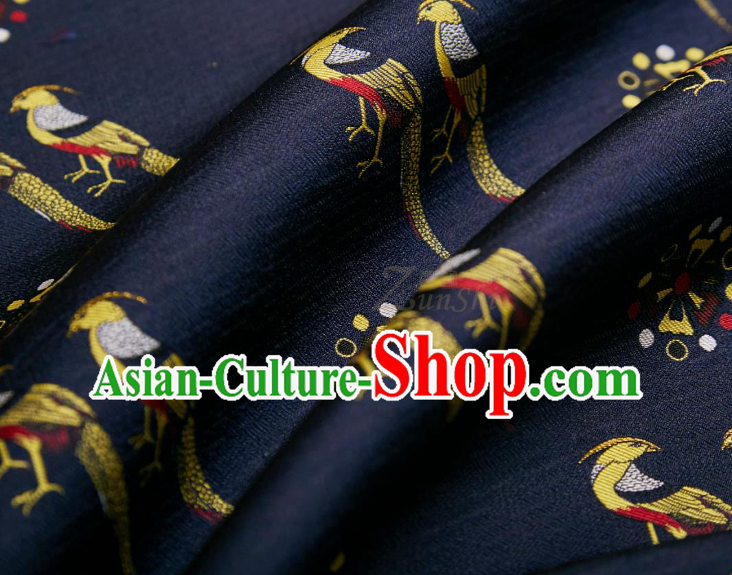 Chinese Traditional Hanfu Dress Drapery Navy Silk Fabric Classical Birds Pattern Song Brocade Cloth Jacquard Tapestry Material