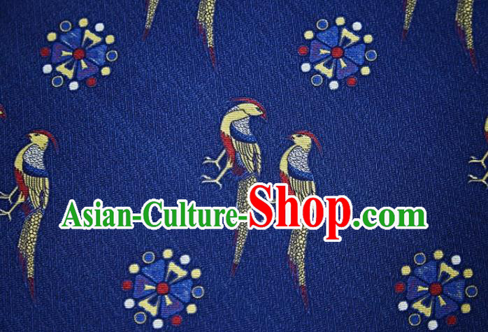 Chinese Royalblue Silk Fabric Classical Birds Pattern Song Brocade Cloth Jacquard Tapestry Material Traditional Hanfu Dress Drapery
