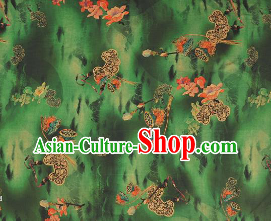 Chinese Traditional Lotus Seedpod Pattern Dress Fabric Cheongsam Silk Cloth Green Gambiered Guangdong Gauze