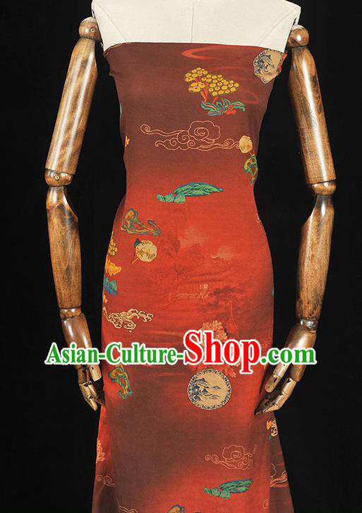 Chinese Traditional Peony Pattern Dress Fabric Cheongsam Silk Cloth High Quality Dark Red Gambiered Guangdong Gauze