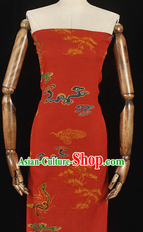 Chinese Cheongsam Silk Cloth Red Gambiered Guangdong Gauze Traditional Dragon Phoenix Pattern Wedding Dress Fabric