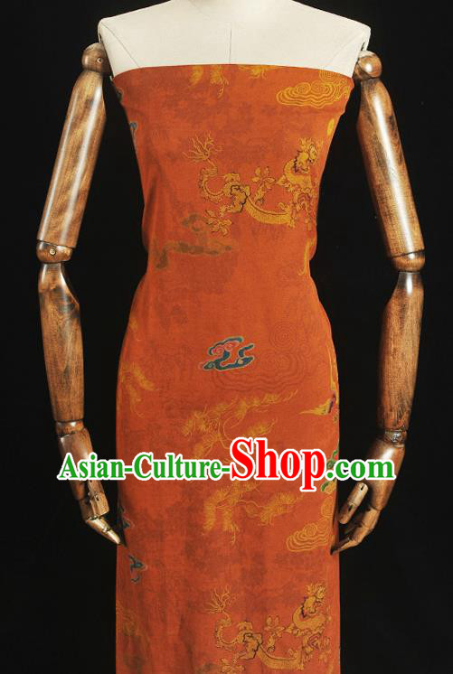 Chinese Traditional Dragon Phoenix Pattern Dress Fabric Cheongsam Silk Cloth Orange Gambiered Guangdong Gauze