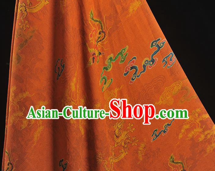 Chinese Traditional Dragon Phoenix Pattern Dress Fabric Cheongsam Silk Cloth Orange Gambiered Guangdong Gauze