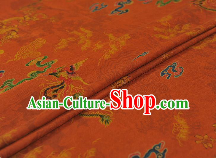 Chinese Traditional Dragon Phoenix Pattern Dress Fabric Cheongsam Silk Cloth Orange Gambiered Guangdong Gauze