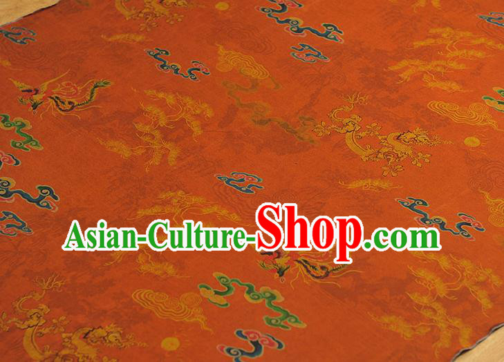 Chinese Traditional Dragon Phoenix Pattern Dress Fabric Cheongsam Silk Cloth Orange Gambiered Guangdong Gauze
