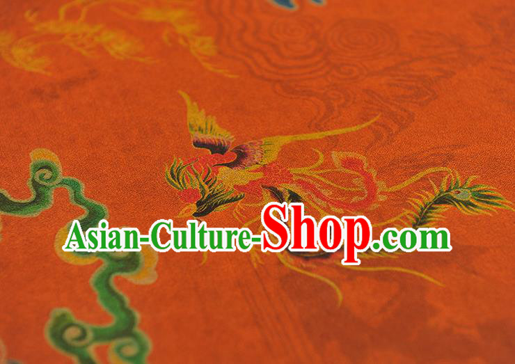 Chinese Traditional Dragon Phoenix Pattern Dress Fabric Cheongsam Silk Cloth Orange Gambiered Guangdong Gauze