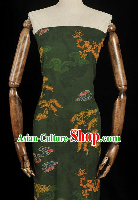 Chinese Deep Green Gambiered Guangdong Gauze Traditional Dragon Phoenix Pattern Dress Fabric Cheongsam Silk Cloth