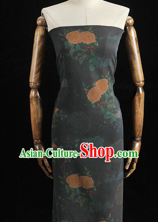 Top Chinese Traditional Roses Pattern Dress Cloth Cheongsam Silk Fabric Navy Gambiered Guangdong Gauze