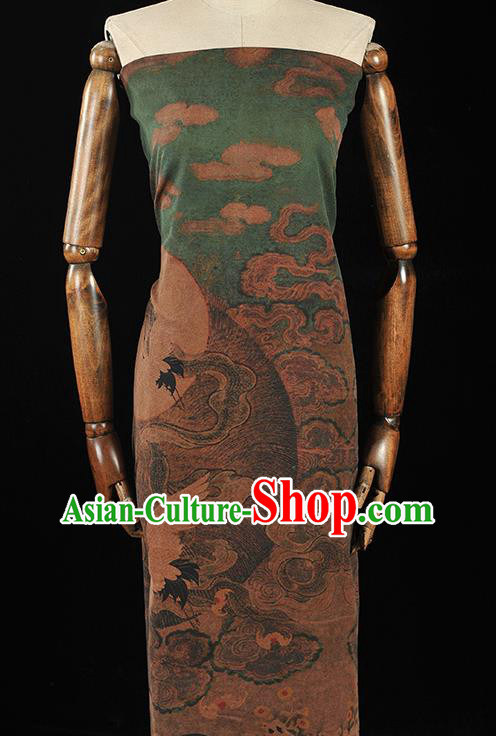 China Qipao Dress Cloth Drapery Classical Cloud Crane Pattern Silk Fabric Traditional Green Gambiered Guangdong Gauze