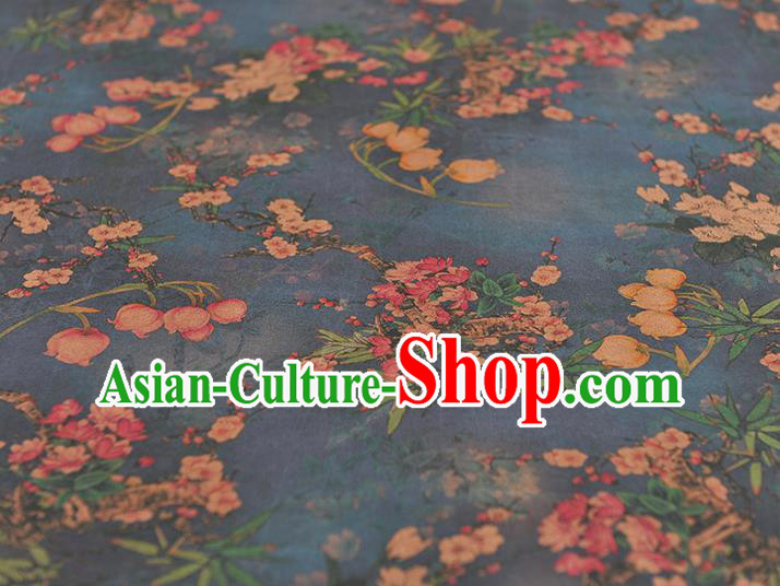 Top Chinese Traditional Convallaria Pattern Dress Cloth Cheongsam Silk Fabric Blue Gambiered Guangdong Gauze