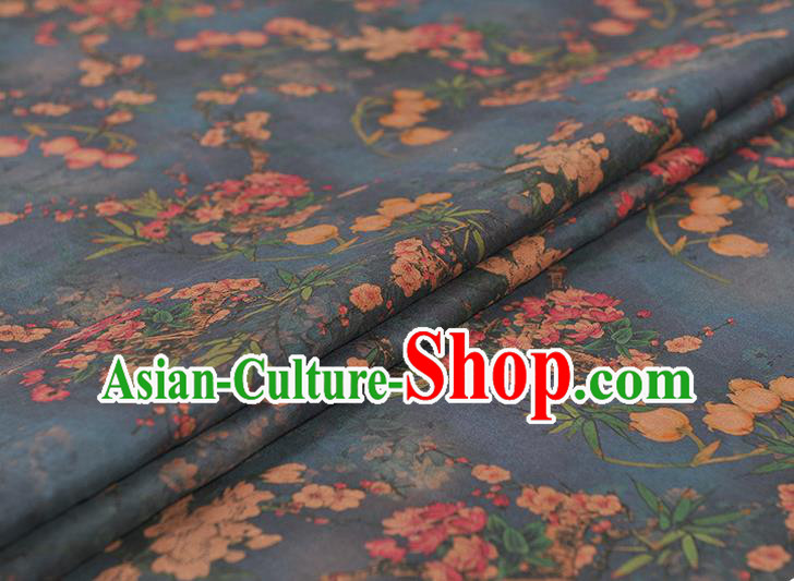 Top Chinese Traditional Convallaria Pattern Dress Cloth Cheongsam Silk Fabric Blue Gambiered Guangdong Gauze