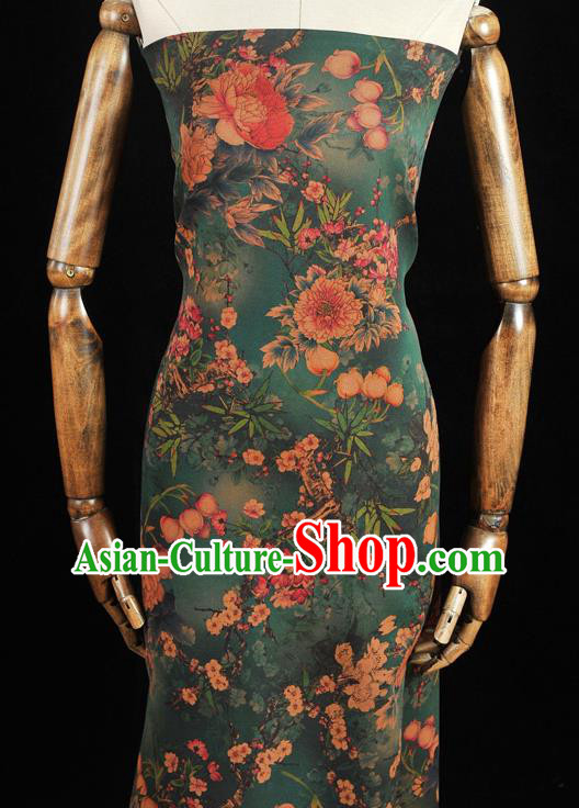 Top Chinese Green Gambiered Guangdong Gauze Traditional Convallaria Pattern Dress Cloth Cheongsam Silk Fabric