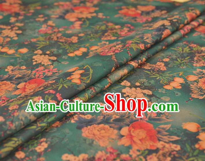 Top Chinese Green Gambiered Guangdong Gauze Traditional Convallaria Pattern Dress Cloth Cheongsam Silk Fabric