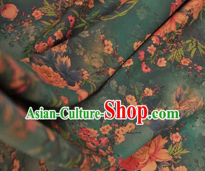 Top Chinese Green Gambiered Guangdong Gauze Traditional Convallaria Pattern Dress Cloth Cheongsam Silk Fabric
