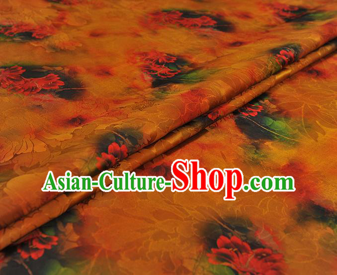 Top Chinese Cheongsam Orange Silk Fabric Gambiered Guangdong Gauze Traditional Qipao Dress Cloth