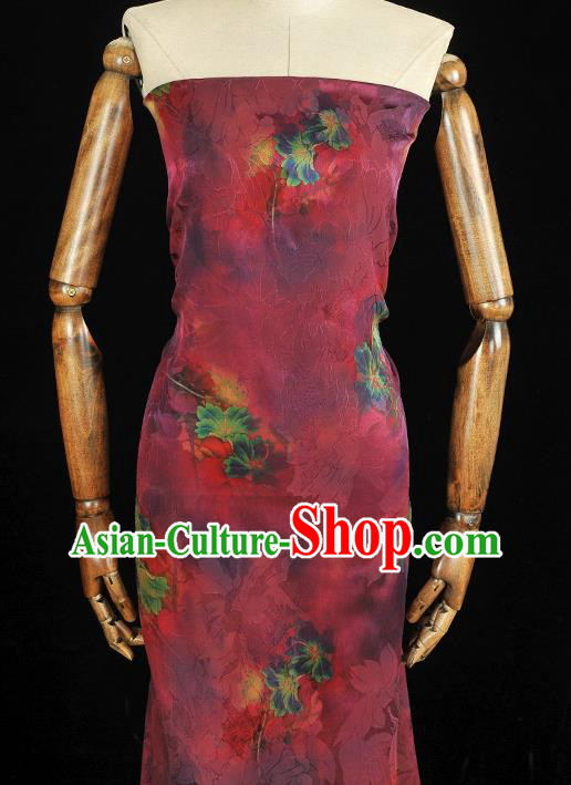 Top Chinese Gambiered Guangdong Gauze Traditional Qipao Dress Satin Cloth Cheongsam Purple Silk Fabric
