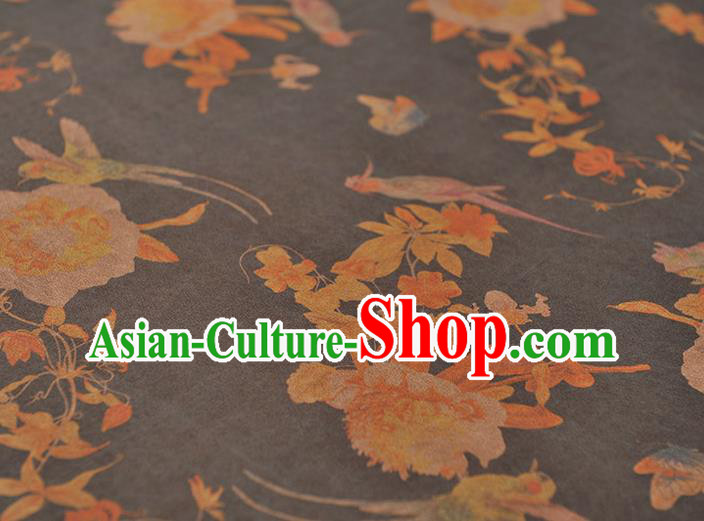 Chinese Cheongsam Silk Fabric Top Grey Gambiered Guangdong Gauze Traditional Flowers Pattern Dress Cloth