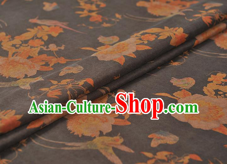 Chinese Cheongsam Silk Fabric Top Grey Gambiered Guangdong Gauze Traditional Flowers Pattern Dress Cloth