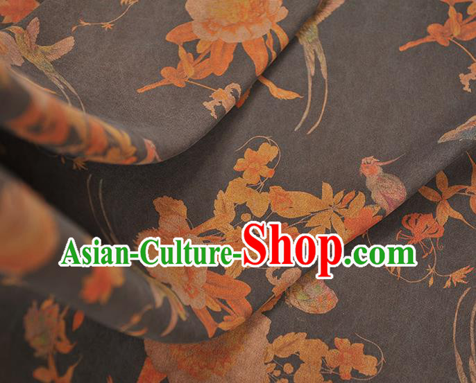 Chinese Cheongsam Silk Fabric Top Grey Gambiered Guangdong Gauze Traditional Flowers Pattern Dress Cloth