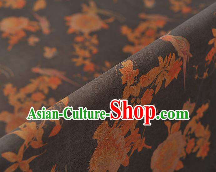 Chinese Cheongsam Silk Fabric Top Grey Gambiered Guangdong Gauze Traditional Flowers Pattern Dress Cloth