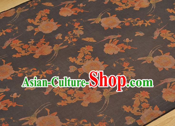 Chinese Cheongsam Silk Fabric Top Grey Gambiered Guangdong Gauze Traditional Flowers Pattern Dress Cloth