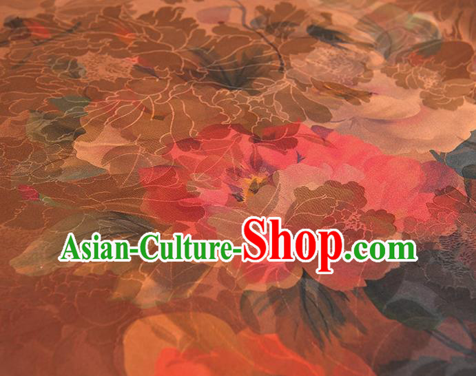Top Chinese Classical Gambiered Guangdong Gauze Traditional Jacquard Brown Brocade Cloth Cheongsam Silk Fabric