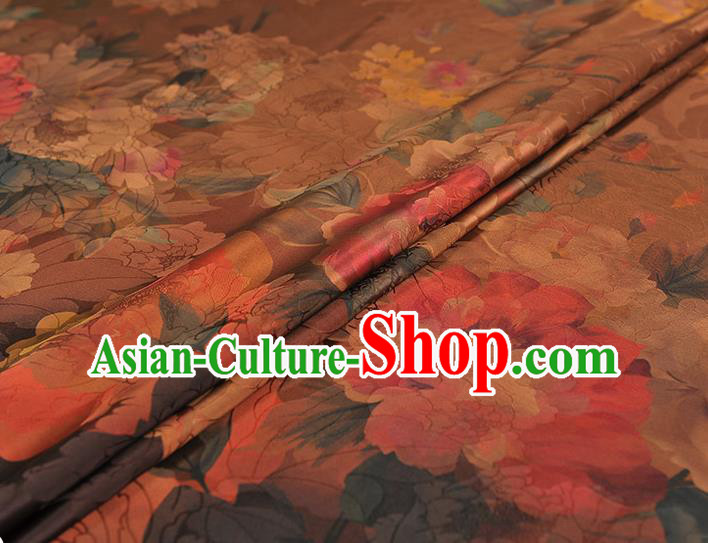 Top Chinese Classical Gambiered Guangdong Gauze Traditional Jacquard Brown Brocade Cloth Cheongsam Silk Fabric