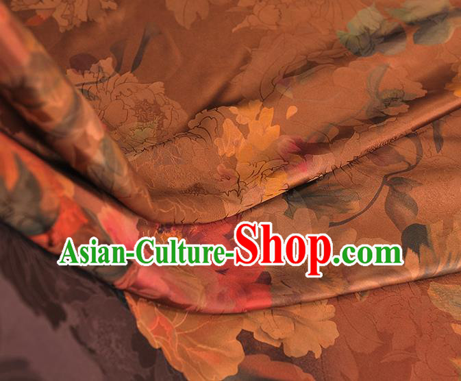 Top Chinese Classical Gambiered Guangdong Gauze Traditional Jacquard Brown Brocade Cloth Cheongsam Silk Fabric