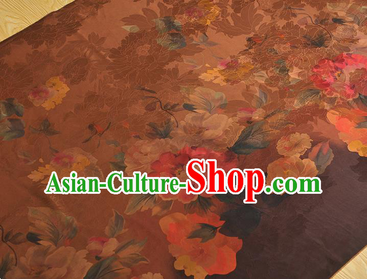 Top Chinese Classical Gambiered Guangdong Gauze Traditional Jacquard Brown Brocade Cloth Cheongsam Silk Fabric